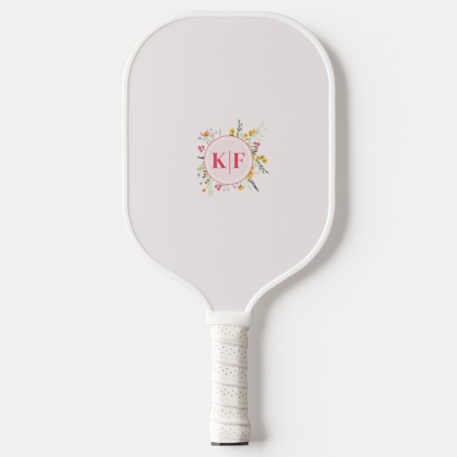Palas De Pickleball Monograma floral elegante personalizado (Anverso)