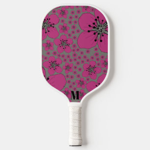 Palas De Pickleball Monograma floral rosa y negro moderno