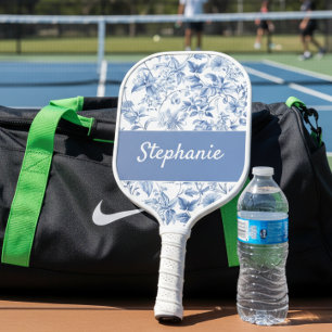 Palas De Pickleball Monograma Floral Toile Azul Vintage