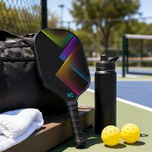 Palas De Pickleball Monograma geométrico de neón negro elegante