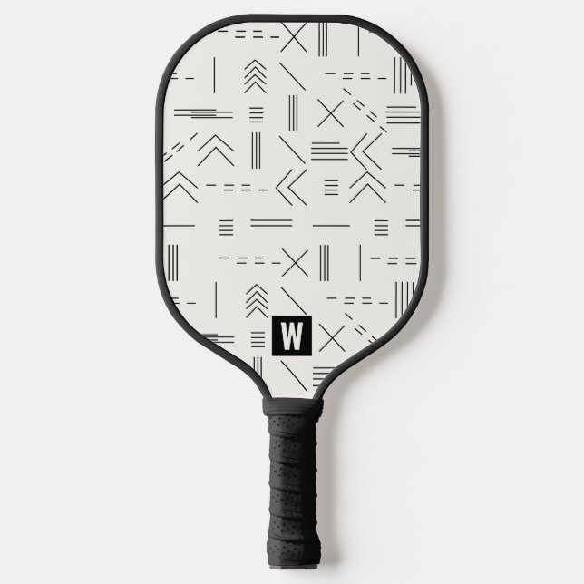 Palas De Pickleball Monograma Geométrico Moderno Gorgeo Blanco Negro (Anverso)