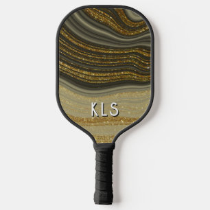 Palas De Pickleball Monograma giratorio Glam Black & Gold Purpurina