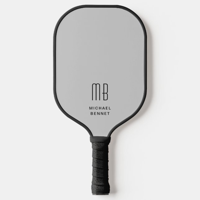 Palas De Pickleball Monograma Gris moderno y elegante (Anverso)