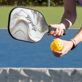 Palas De Pickleball Monograma Gris Negro Mármol Remolino Chic Elegante