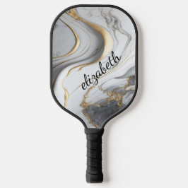 Palas De Pickleball Monograma Gris Negro Mármol Remolino Chic Elegante