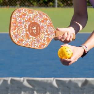 Palas De Pickleball Monograma Groovy Retro Naranja Florals