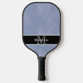 Palas De Pickleball Monograma inicial de Blue Gingham Checkered