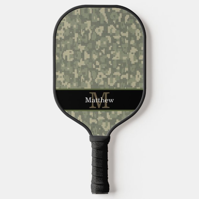Palas De Pickleball Monograma inicial de caza militar de camo digital (Anverso)
