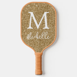 Palas De Pickleball Monograma inicial de Purpurina de imitación de oro