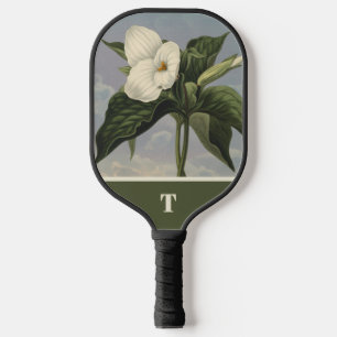 Palas De Pickleball Monograma inicial de Trillium blanco botánico vint