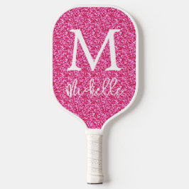 Palas De Pickleball Monograma inicial del Purpurina rosado caliente de