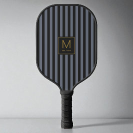 Palas De Pickleball Monograma Inicial Dorado Moderno con Rayas Negras 