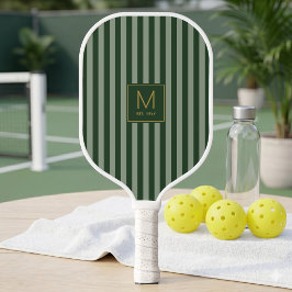 Palas De Pickleball Monograma Inicial Dorado Moderno con Rayas Verdes 