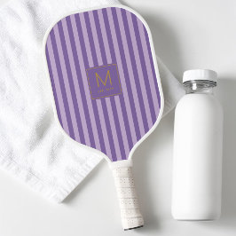Palas De Pickleball Monograma Inicial Dorado Moderno Morado a Rayas El