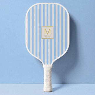 Palas De Pickleball Monograma Inicial Dorado Simple con Rayas Azules M