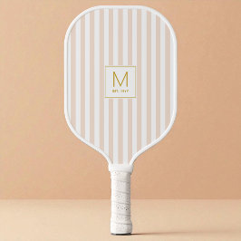 Palas De Pickleball Monograma Inicial Dorado Simple con Rayas Beige Mo