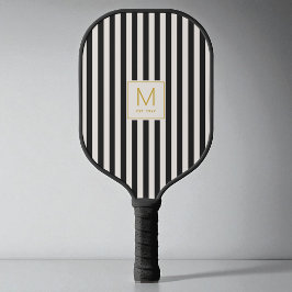 Palas De Pickleball Monograma Inicial Dorado Simple con Rayas Negras M