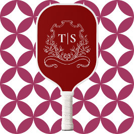 Palas De Pickleball Monograma Inicial Rojo Carmesí Clásico
