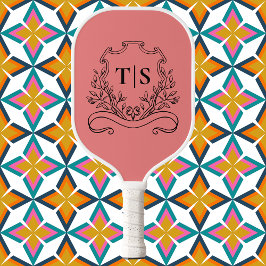 Palas De Pickleball Monograma inicial rosa coral clásico femenino