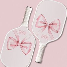 Palas De Pickleball Monograma inicial Rubor Pink Bow