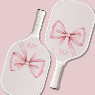 Palas De Pickleball Monograma inicial Rubor Pink Bow