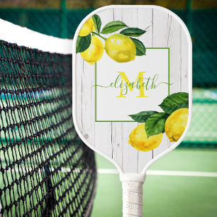 Palas De Pickleball Monograma limones de campo acuarela sobre madera r