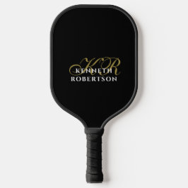 Palas De Pickleball Monograma Minimalista Hombres Elegantes Negro Oro 