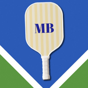 Palas De Pickleball Monograma minimalista retro azul amarillo a rayas