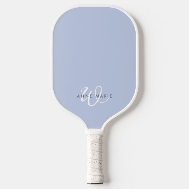 Palas De Pickleball Monograma Mínimo de Letra Script Azul Blanco (Anverso)
