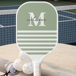 Palas De Pickleball Monograma Moderna Preppy Verde Pastel Nombre