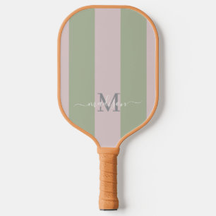 Palas De Pickleball Monograma Moderna Rosa Opaco   Raya Verde Salvia