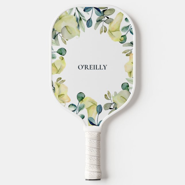 Palas De Pickleball Monograma moderno amarillo de Calla verde lirio Fl (Anverso)