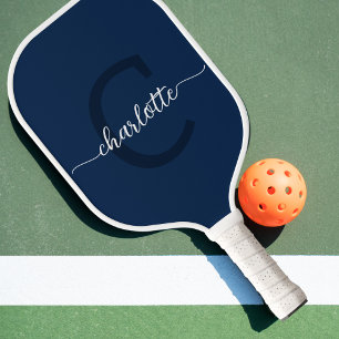 Palas De Pickleball Monograma moderno azul y blanco de la Marina