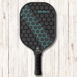 Palas De Pickleball Monograma moderno azul y negro de Honeycomb