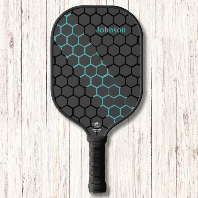 Palas De Pickleball Monograma moderno azul y negro de Honeycomb (Subido por el creador)