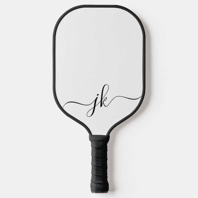 Palas De Pickleball Monograma moderno blanco negro (Anverso)