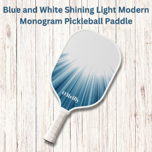 Palas De Pickleball Monograma moderno con luz brillante azul y blanco