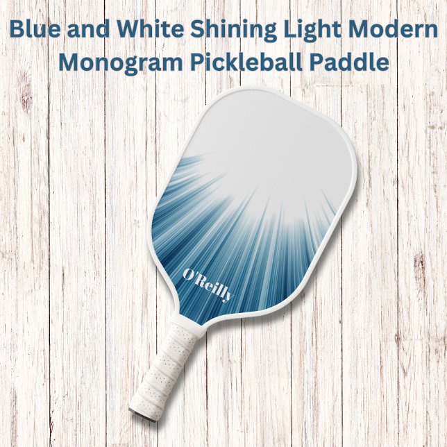 Palas De Pickleball Monograma moderno con luz brillante azul y blanco (Subido por el creador)
