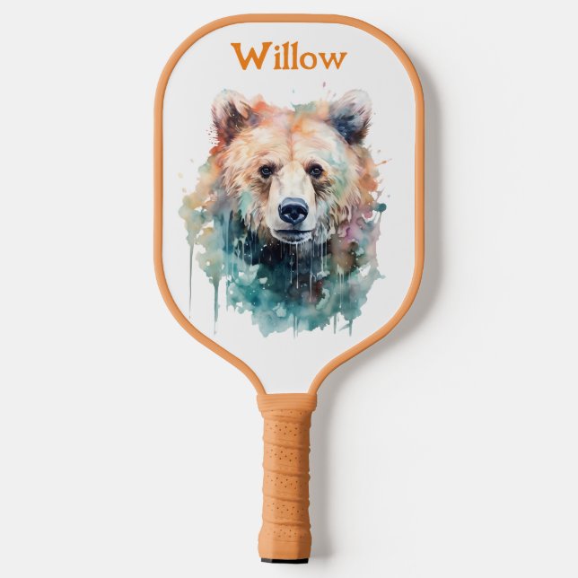 Palas De Pickleball Monograma moderno de cabeza de oso acuarela (Reverso )