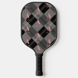 Palas De Pickleball Monograma moderno de color gris rosado negro