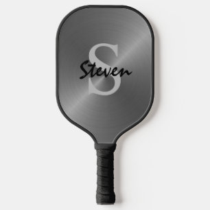 Palas De Pickleball Monograma moderno de cromo metálico plateado