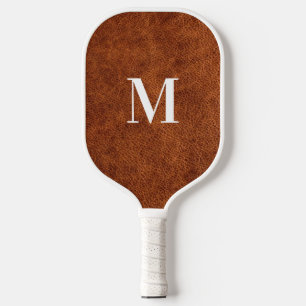 Palas De Pickleball Monograma moderno de cuero marrón falso