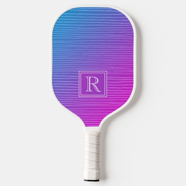 Palas De Pickleball Monograma moderno de degradado azul rosado vibrant (Reverso )