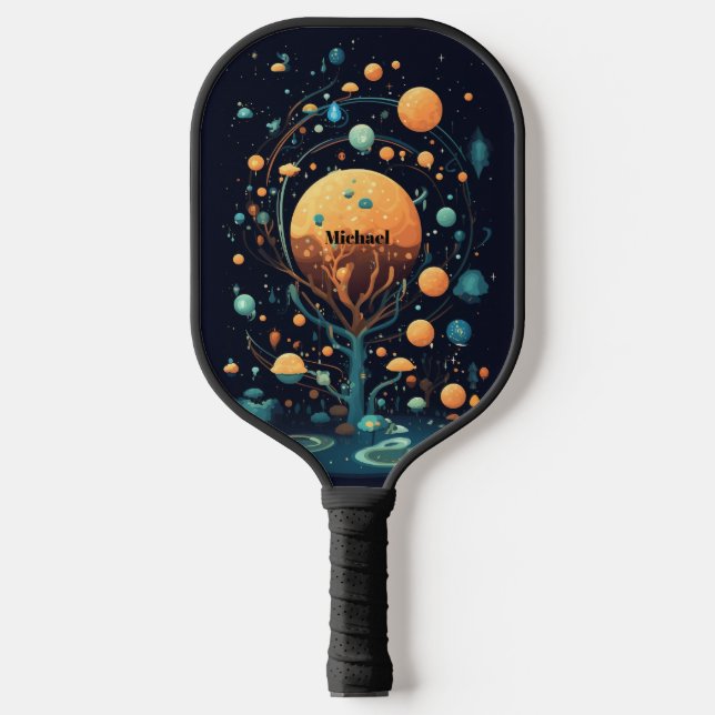 Palas De Pickleball Monograma moderno de diseño de planeta en el espac (Anverso)