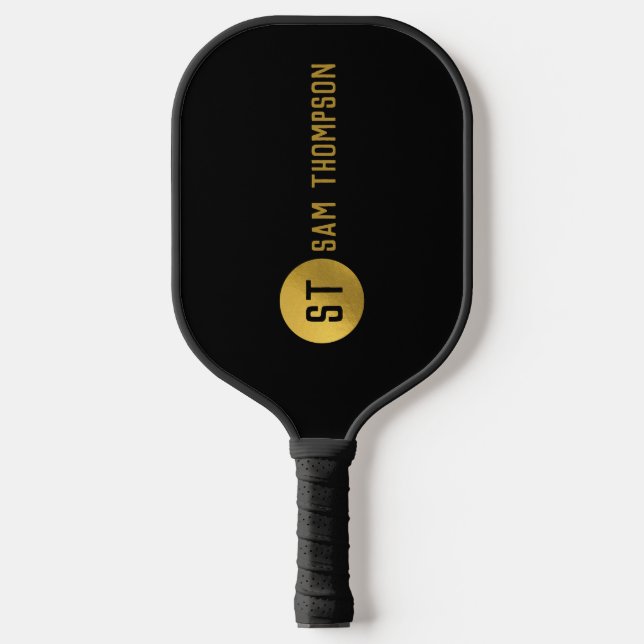Palas De Pickleball Monograma moderno de lujo y negro personalizado (Anverso)