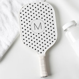 Palas De Pickleball Monograma moderno de lunares en blanco y negro