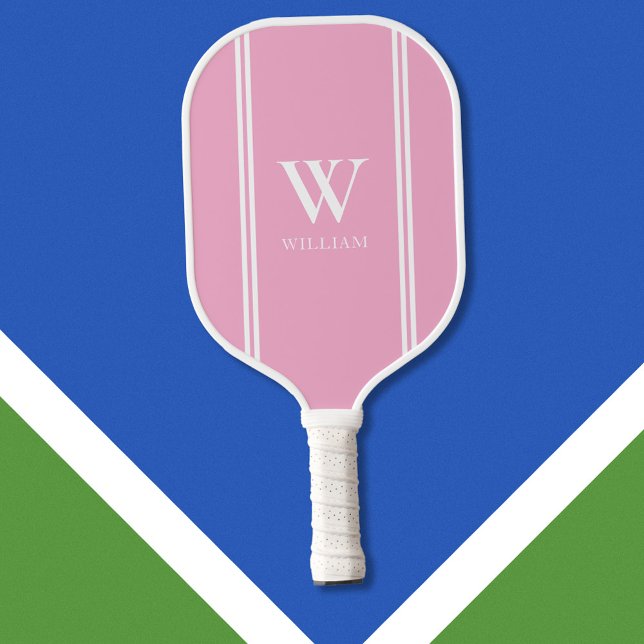 Palas De Pickleball Monograma moderno de nombre inicial rosa y blanco (Subido por el creador)