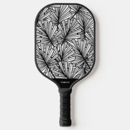 Palas De Pickleball Monograma moderno de patrón de hoja blanca y negra