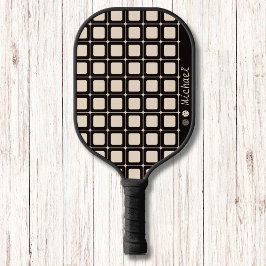 Palas De Pickleball Monograma moderno de patrón geométrico negro y bei