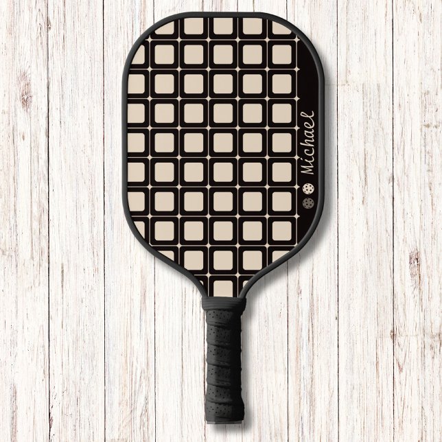 Palas De Pickleball Monograma moderno de patrón geométrico negro y bei (Subido por el creador)